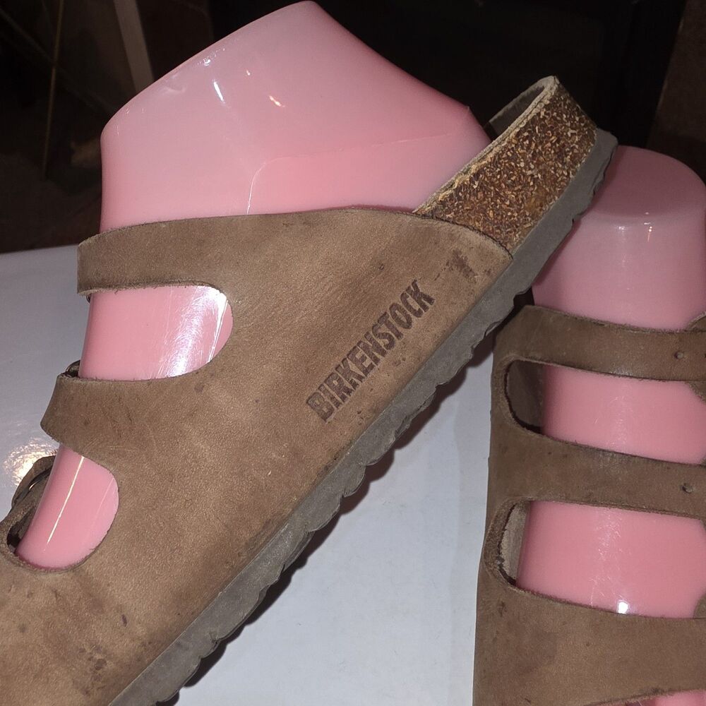 BIRKENSTOCK FLORIDA 9L 7M Brown Distressed Leather Triple Buckle Summer Sandals - Picture 5 of 12